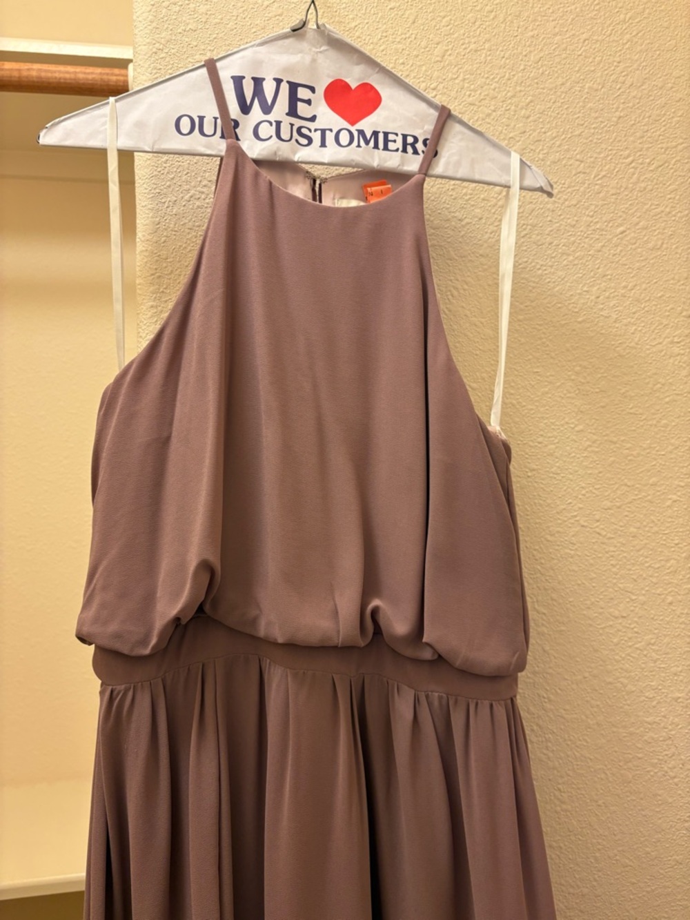 BHLDN Mauve Halter-Style Chiffon Bridesmaid Dress
